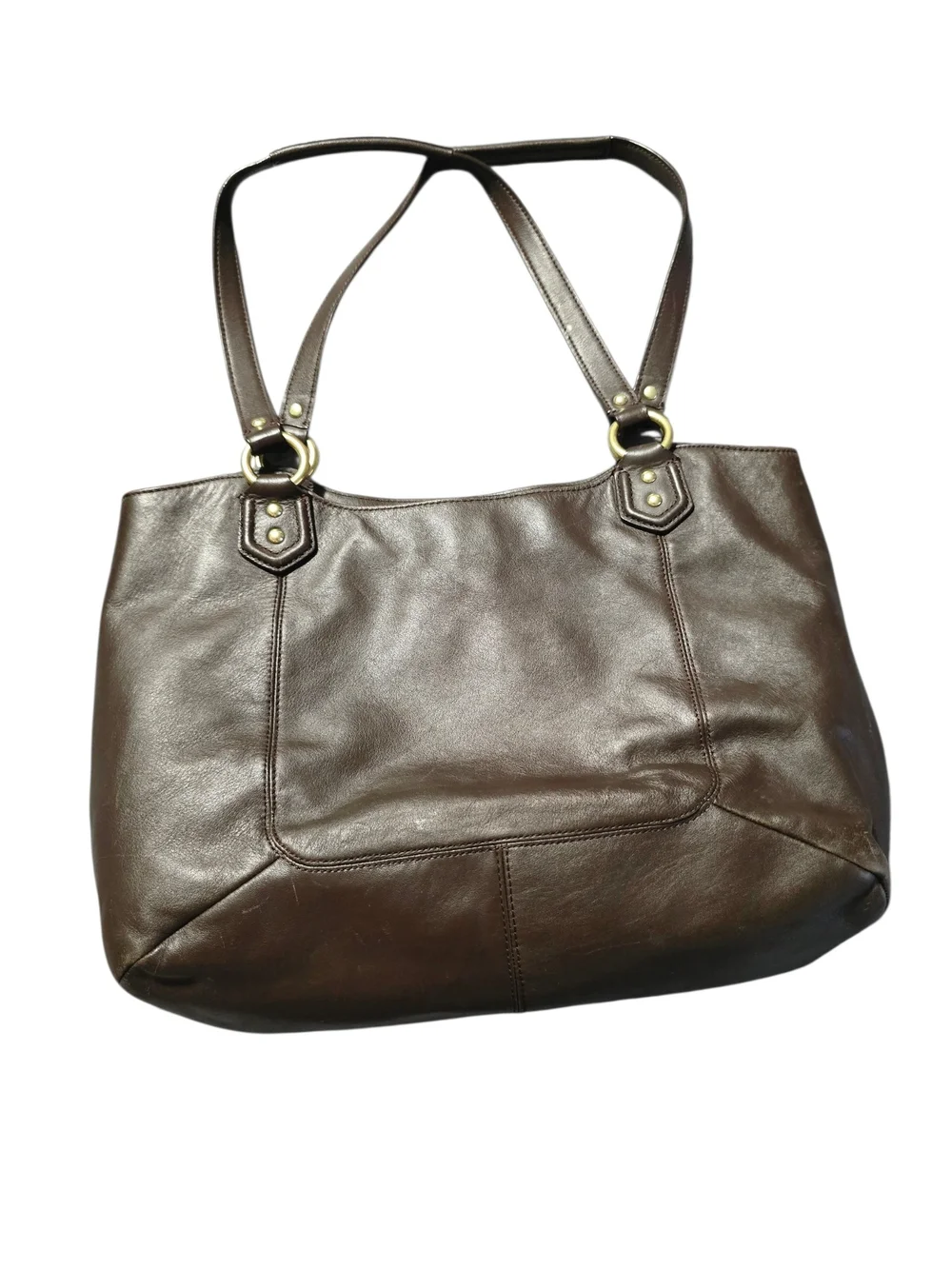 Coach Dark Brown Leather Shoulder Bag with Front Buckle